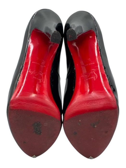 Christian Louboutin Shoe Size 37.5 Black Leather Upper Patent Peep Toe Pumps Black / 37.5