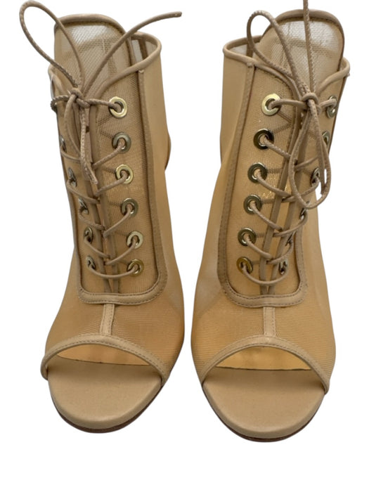Christian Louboutin Shoe Size 37 Beige Textile & Leather Upper Mesh Booties Beige / 37