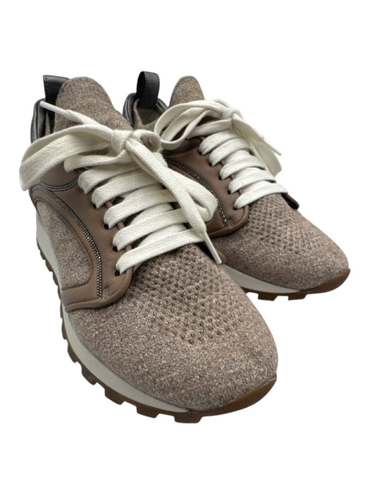 Brunello Cucinelli Shoe Size 37 Taupe Beige Textile & Leather Upper Sneakers Taupe Beige / 37