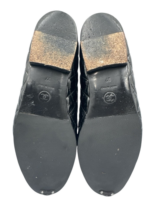 Chanel Shoe Size 37 Black Leather Upper Patent Quilted Bow Detail Flats Black / 37