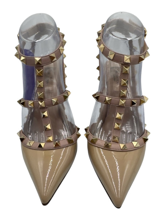 Valentino Garavani Shoe Size 37.5 Beige Leather Upper Patent Caged Pumps Beige / 37.5