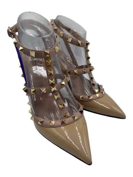 Valentino Garavani Shoe Size 37.5 Beige Leather Upper Patent Caged Pumps Beige / 37.5