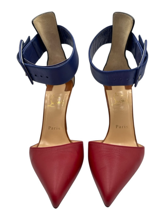 Christian Louboutin Shoe Size 37 Blue & Red Nappa Leather Pointed Toe Pumps Blue & Red / 37