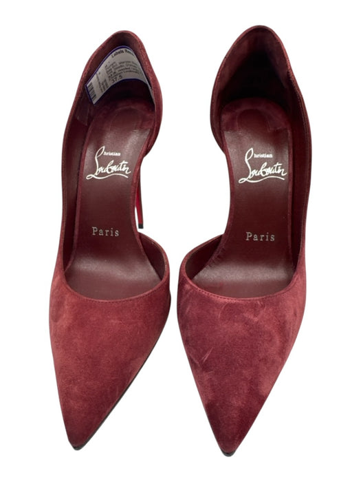 Christian Louboutin Shoe Size 37.5 Maroon Red Suede Pointed Toe Stiletto Pumps Maroon Red / 37.5