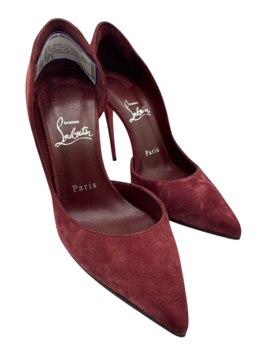 Christian Louboutin Shoe Size 37.5 Maroon Red Suede Pointed Toe Stiletto Pumps Maroon Red / 37.5