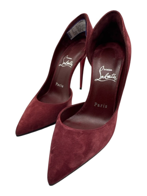 Christian Louboutin Shoe Size 37.5 Maroon Red Suede Pointed Toe Stiletto Pumps Maroon Red / 37.5