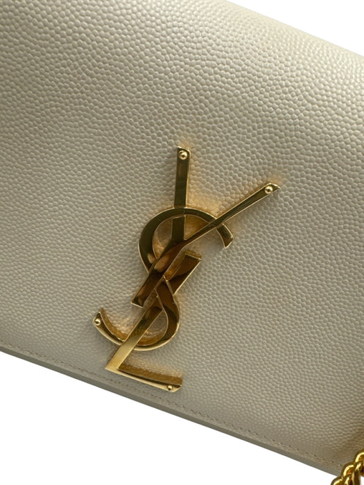 Saint Laurent Cream White Caviar Leather Magnetic  Flap Gold Hardware Bag Cream White / S