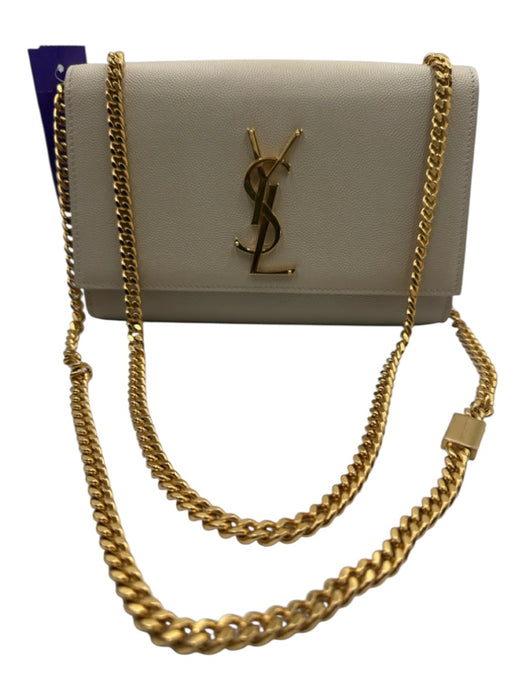 Saint Laurent Cream White Caviar Leather Magnetic  Flap Gold Hardware Bag Cream White / S
