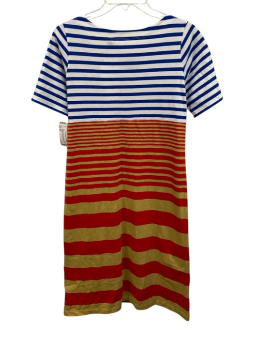 Marni Size XS White, Blue, Red & Gold Cotton Striped Short Sleeve Dress White, Blue, Red & Gold / XS