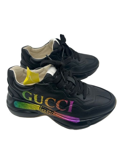 Gucci Shoe Size 35.5 Black & Multi Leather Laces Low Top Logo Chunky Sneakers Black & Multi / 35.5