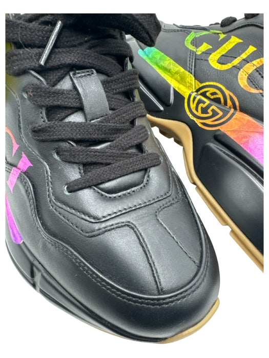 Gucci Shoe Size 35.5 Black & Multi Leather Laces Low Top Logo Chunky Sneakers Black & Multi / 35.5