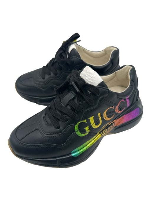 Gucci Shoe Size 35.5 Black & Multi Leather Laces Low Top Logo Chunky Sneakers Black & Multi / 35.5