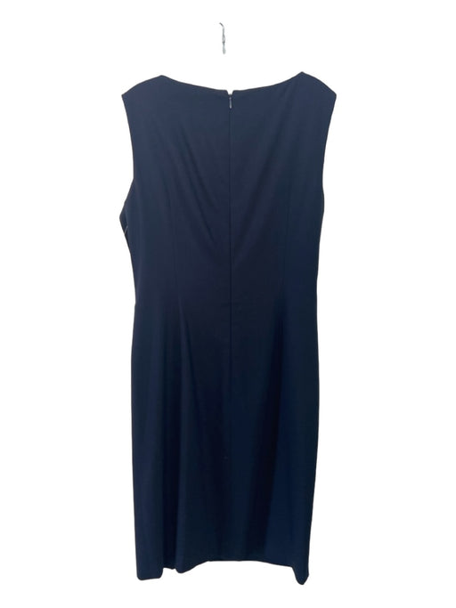 Escada Size 38 Navy Wool Blend Wide Neck Sleeveless Side Gather Dress Navy / 38