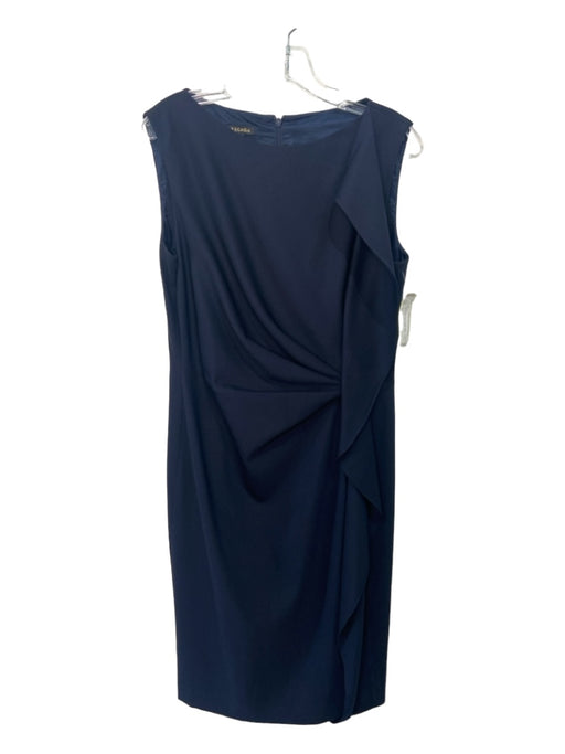 Escada Size 38 Navy Wool Blend Wide Neck Sleeveless Side Gather Dress Navy / 38