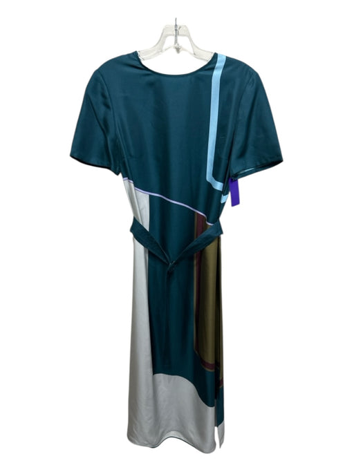 Tory Burch Size 6 Teal, Blue, & Multi Silk Color Block Short Sleeve Dress Teal, Blue, & Multi / 6