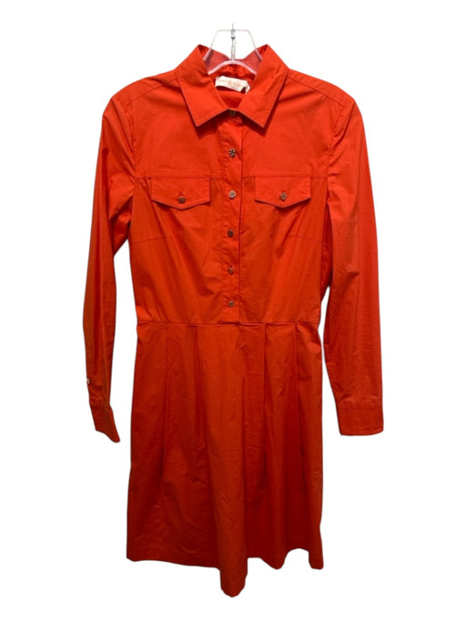 Tory Burch Size 2 Orange Cotton Quarter Button Breast Pockets Peplum Dress Orange / 2