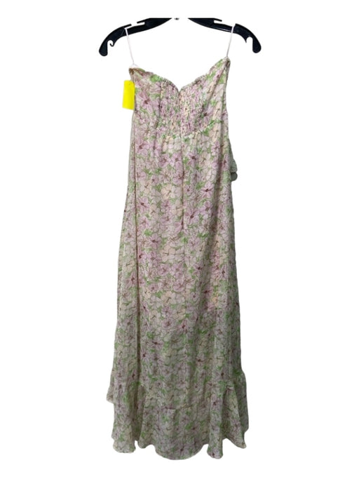 ASTR Size XS Pink & Green Polyester Strapless Floral Midi Ruffle Hem Dress Pink & Green / XS