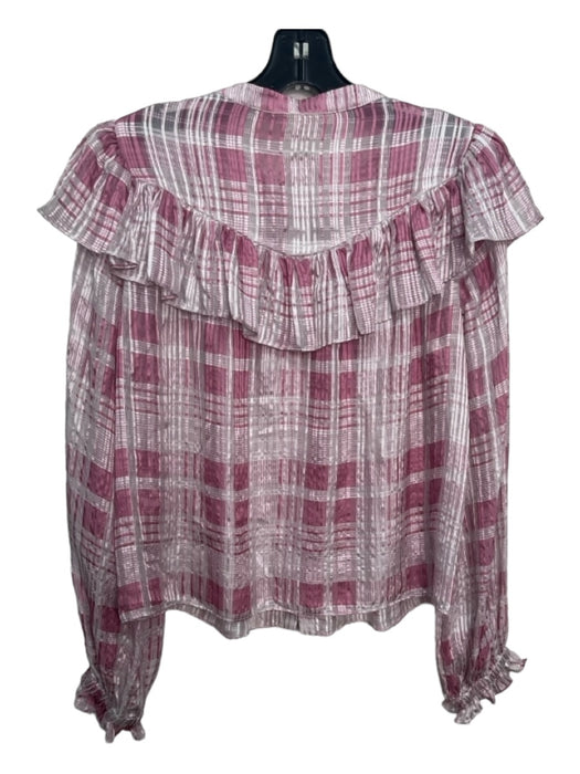 Loveshackfancy Size S Pink & gray Silk Plaid Sheer Button Front Long Sleeve Top Pink & gray / S