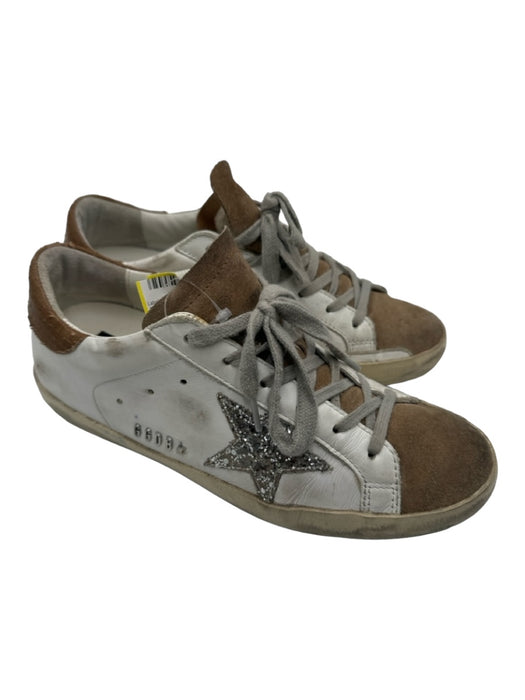 Golden Goose Shoe Size 38 White & Brown Leather Low Top Distressed Sneakers White & Brown / 38