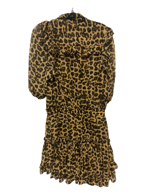 Misa Size L Tan & black Polyester Short Sleeve Animal Print Elastic Waist Dress Tan & black / L