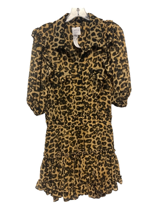 Misa Size L Tan & black Polyester Short Sleeve Animal Print Elastic Waist Dress Tan & black / L