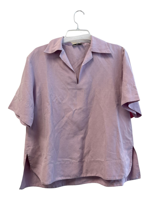 Lafayette 148 Size M Lavendar Silk & Linen Short Sleeve solid color V Neck Top Lavendar / M