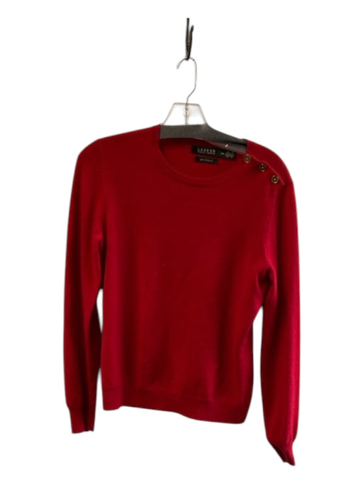 Lauren Ralph Lauren Size M Red Cashmere Round Neck Button Detail Long Sleeve Top Red / M