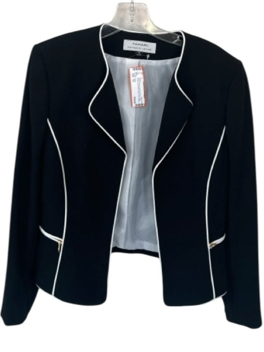 Tahari Size 10 Black & White Polyester Blend Lining Detail Long Sleeve Jacket Black & White / 10