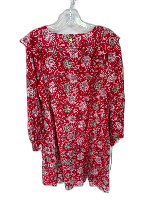 Antik Batik Size L red & cream Cotton Floral Design Mini Long Sleeve Dress red & cream / L