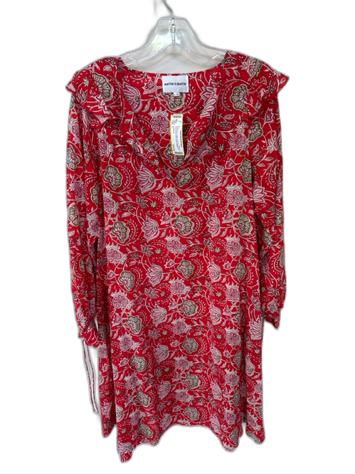 Antik Batik Size L red & cream Cotton Floral Design Mini Long Sleeve Dress red & cream / L
