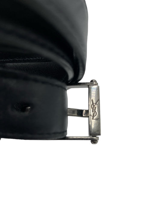 YSL Black Leather Solid Silver hardware Men's Belt