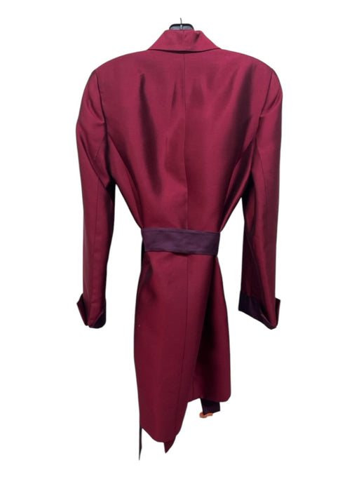 Dana Buchman Size 2 Red Silk Long Line Open Front Belted Shoulder Pad Coat Red / 2