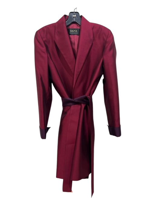 Dana Buchman Size 2 Red Silk Long Line Open Front Belted Shoulder Pad Coat Red / 2