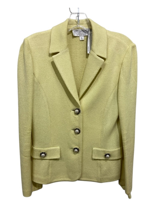 St John Size 2 Cream Yellow Wool Pearl Buttons Blazer Cream Yellow / 2