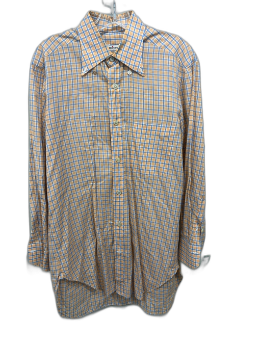 Kiton Size S Orange & Blue Cotton Plaid Button up Men's Long Sleeve Shirt Orange & Blue / S