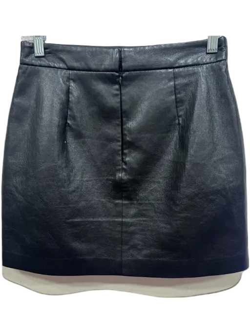 Wilfred Size Small Black Polyurethane Faux Leather Mini Side Slit Back Zip Skirt Black / Small
