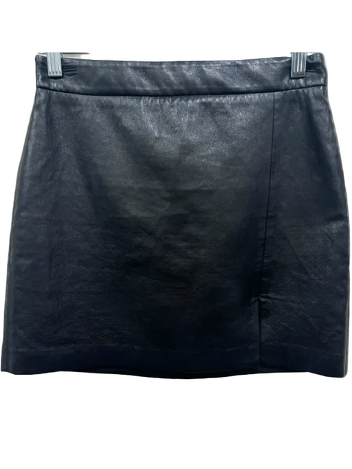 Wilfred Size Small Black Polyurethane Faux Leather Mini Side Slit Back Zip Skirt Black / Small