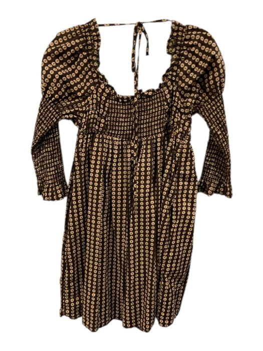 Free People Size XS Brown, Burgundy & Black Cotton Long puff sleeve Dress Brown, Burgundy & Black / XS