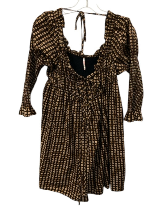 Free People Size XS Brown, Burgundy & Black Cotton Long puff sleeve Dress Brown, Burgundy & Black / XS