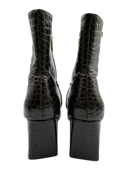 Larroude Shoe Size 10 Dark Brown Leather Square Toe Croc Embossed Booties Dark Brown / 10