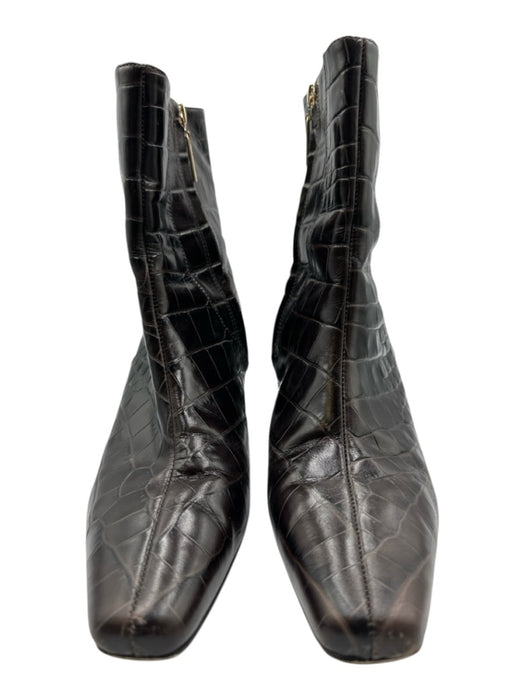 Larroude Shoe Size 10 Dark Brown Leather Square Toe Croc Embossed Booties Dark Brown / 10