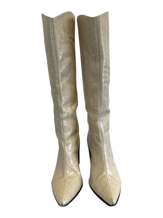 Schutz Shoe Size 10 Cream White Leather Pointed Toe Croc Embossed Boots Cream White / 10