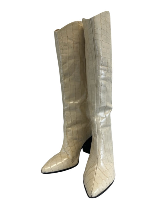 Schutz Shoe Size 10 Cream White Leather Pointed Toe Croc Embossed Boots Cream White / 10