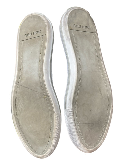 Miu Miu Shoe Size 39 Black & Silver Canvas Toe cap Slip On Almond Toe Flat Shoes Black & Silver / 39