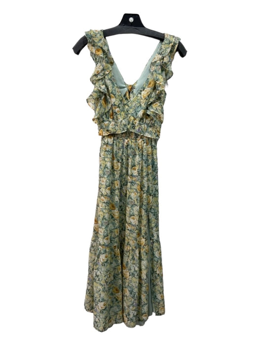 Sir. Size 0 Navy, Green & Orange Linen Blend Halter Neck Floral Print Maxi Dress Navy, Green & Orange / 0