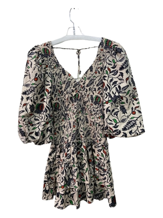 Love The Label Size S Beige, Black & Multi Cotton Ruched Nature Print Dress Beige, Black & Multi / S