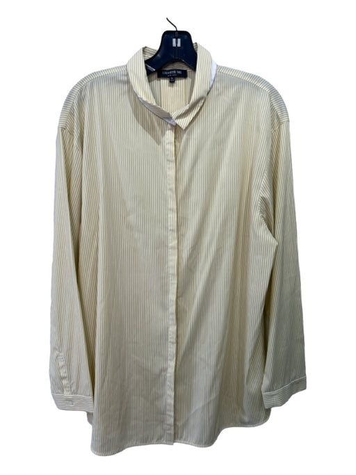 Lafayette Size XL Yellow & White Cotton Button Front Collar Long Sleeve Top Yellow & White / XL