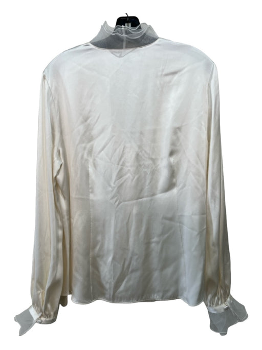 Lafayette Size 16 Ivory White Silk Satin Button Front Long Puff Sleeve Top Ivory White / 16