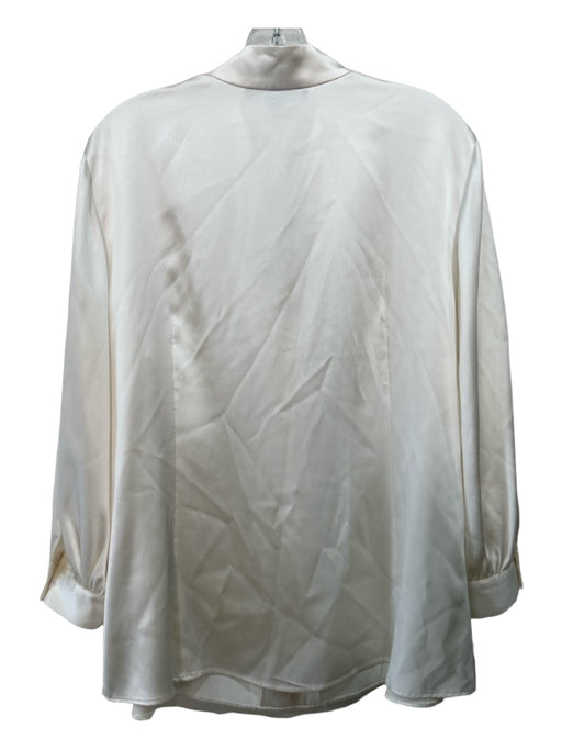 Lafayette Size 12 Ivory White Silk Ruffle Collar Long Sleeve Satin Top Ivory White / 12