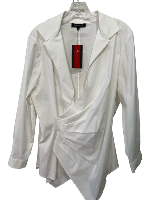 Lafayette Size 16 White Cotton Long Sleeve Gathered Collar Surplice Top White / 16